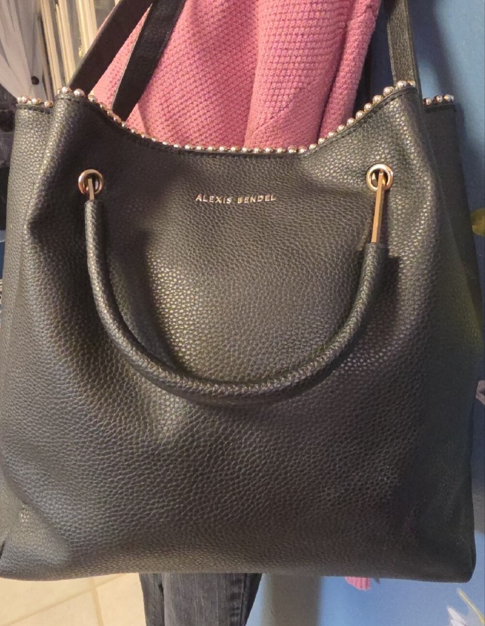 2 In 1 Station Bag with Double Handles &  Gold Beaded Trim Accents Alexis Bendel